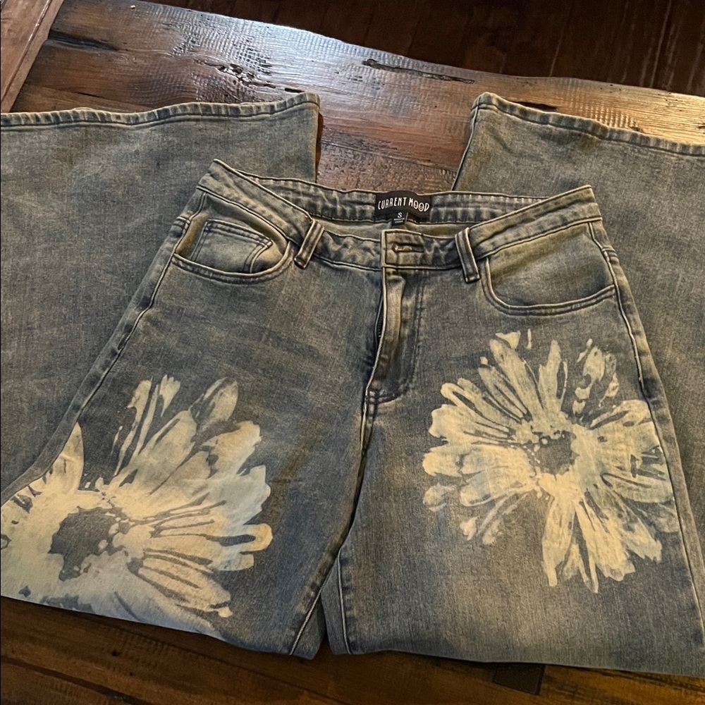 Urban Outfitters Denim Floral Flare Jeans